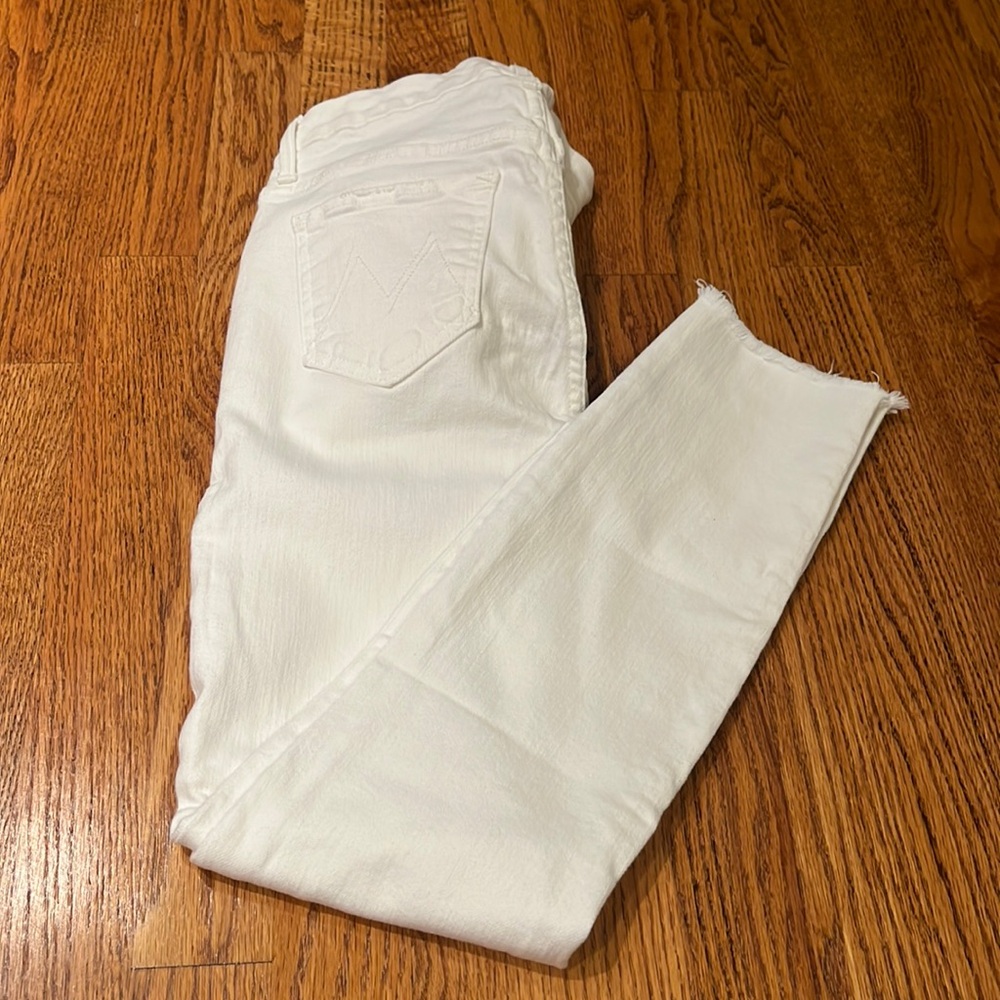 Mother Woman’s White High Waisted Looker Ankle Fray Jeans Size 25